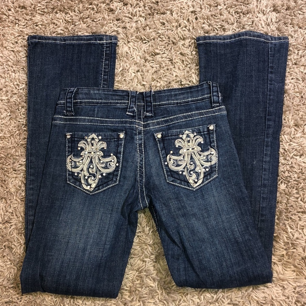 Zipper premium jeans bootcut jeans size 7 dark white stitching denim jeans​​​